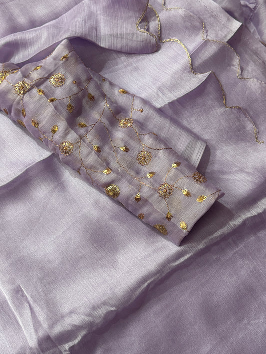 Trendy colour lavender space silk saree with sequin blouse