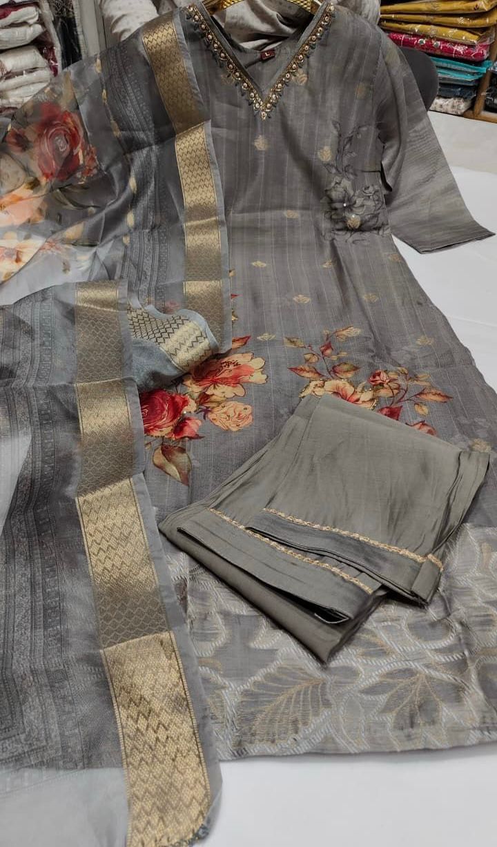 grey with rose design -3pcs set