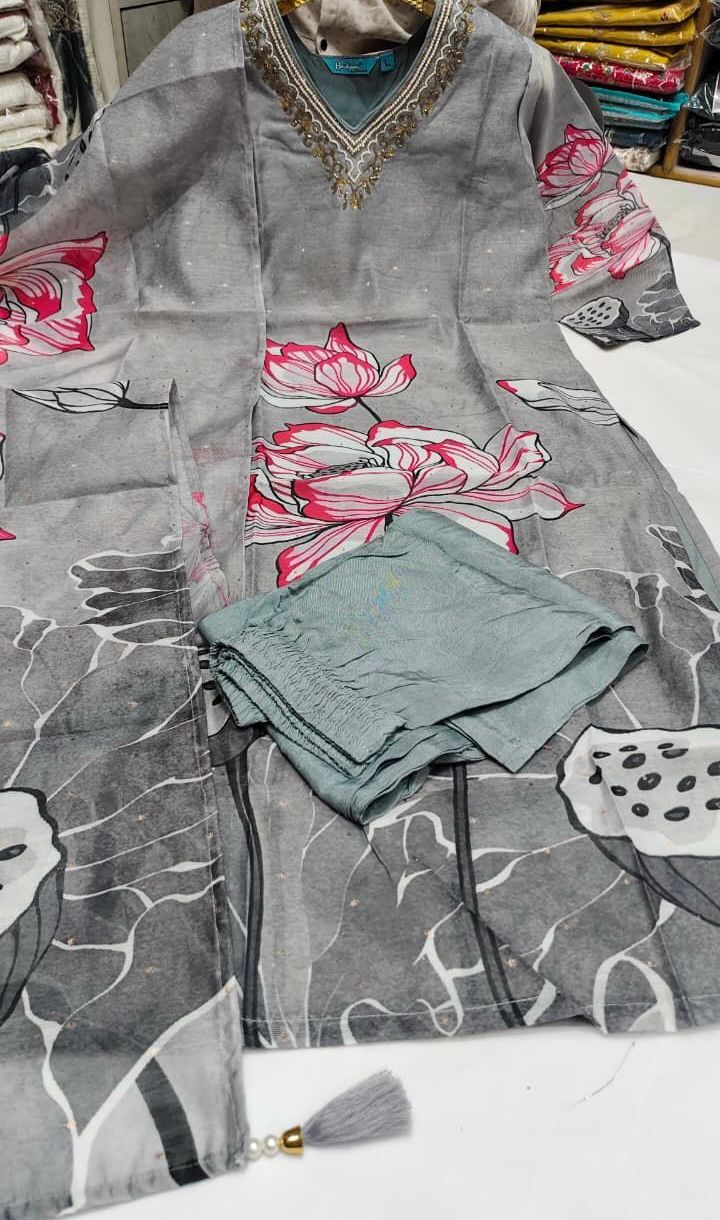 silver lotus grace-chanderi-3pcs set