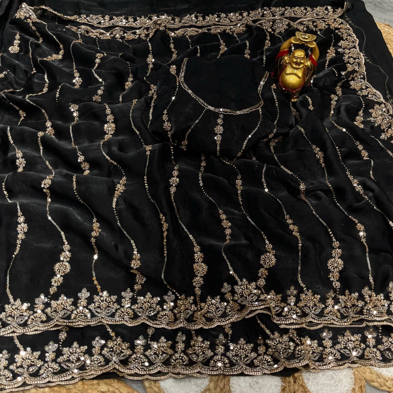 Pure space silk with velvet shine with original gold beads work