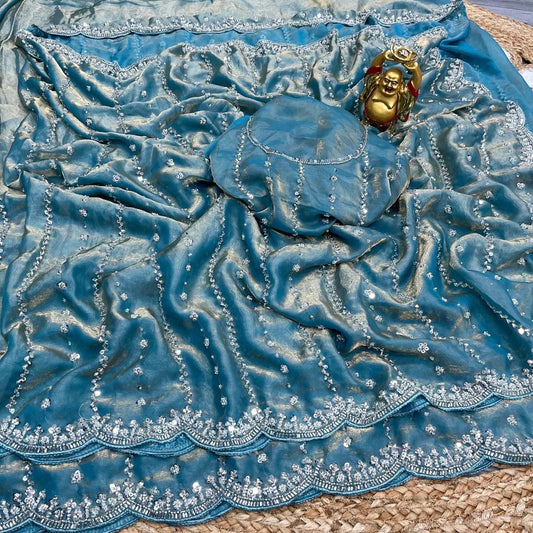 Space silk saree with beads work