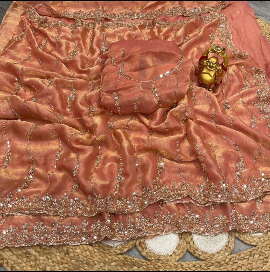 Pure space silk with velvet shine with original gold beads work