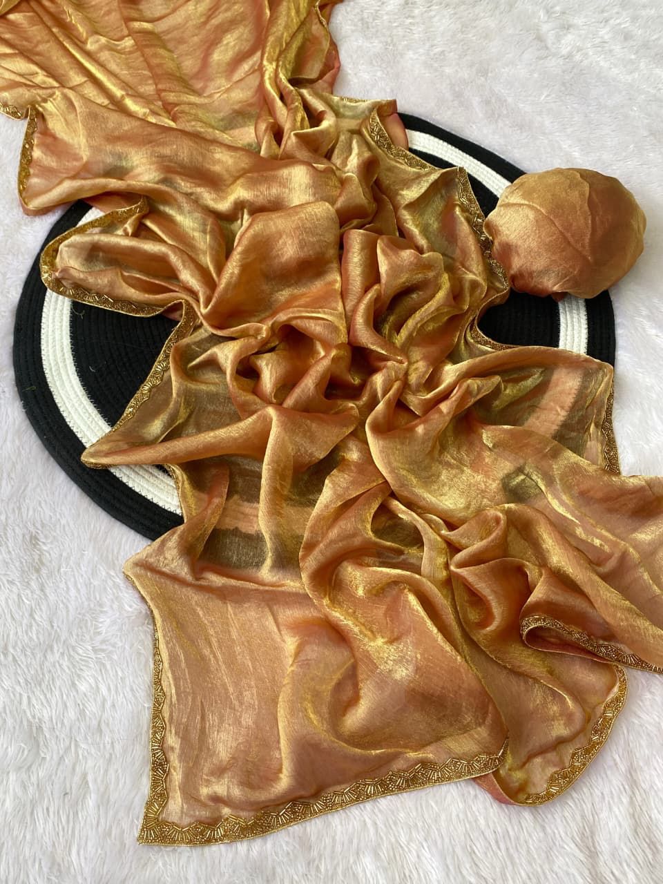 Fendy chiffon two tone sarees with heavy beads lace work