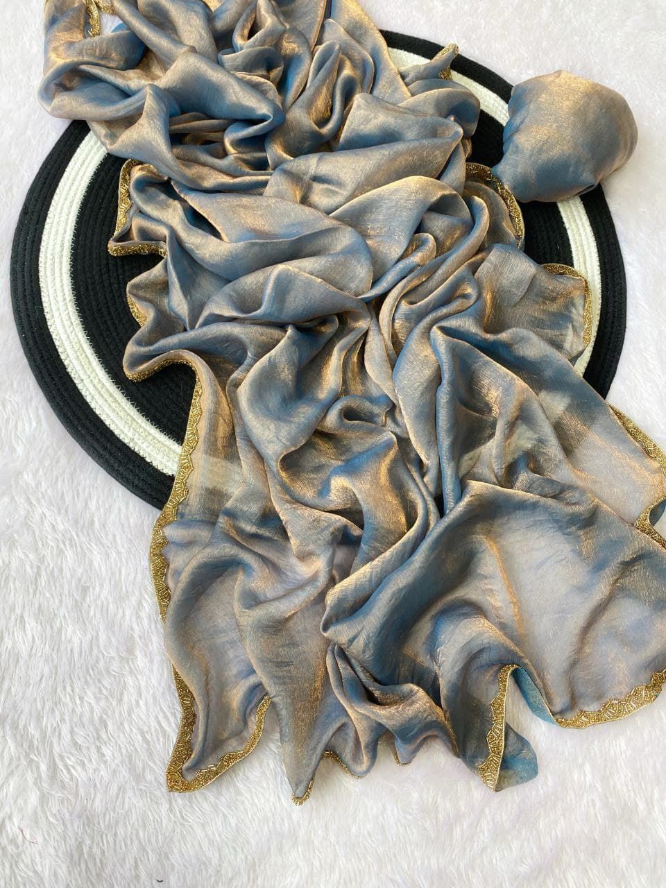 Fendy chiffon two tone sarees with heavy beads lace work