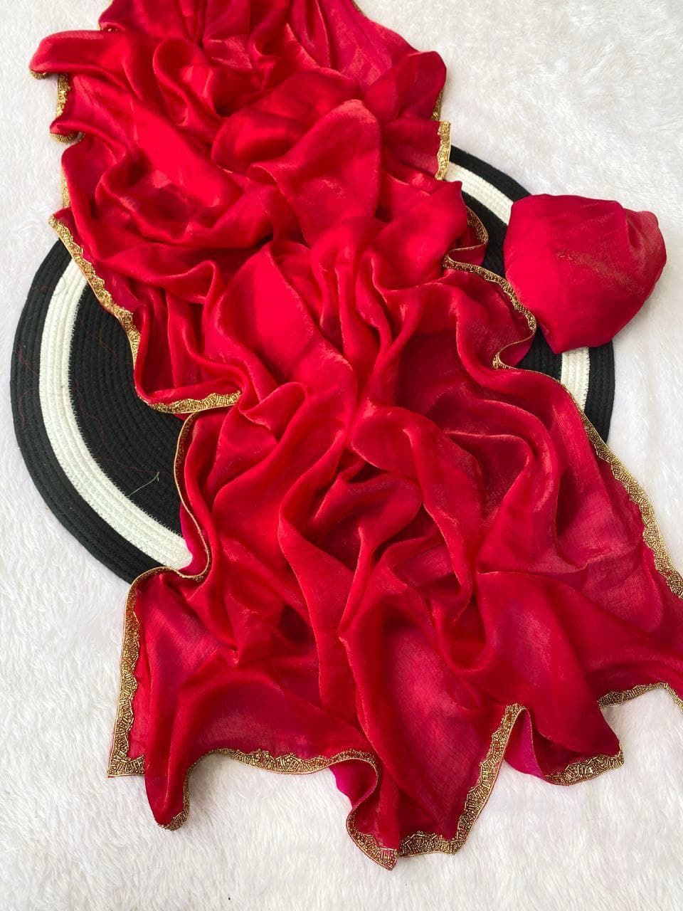 Fendy chiffon two tone sarees with heavy beads lace work