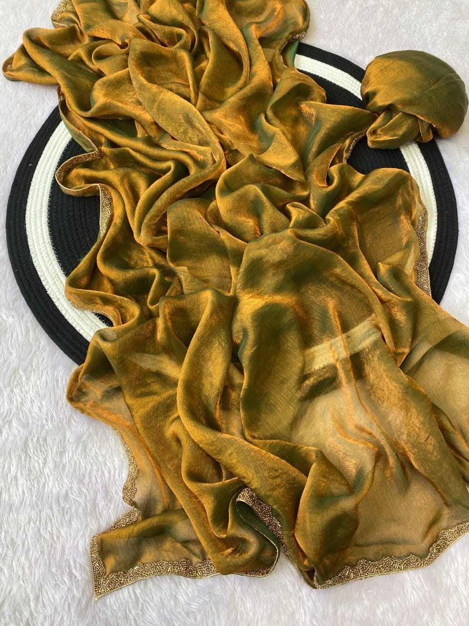 Fendy chiffon two tone sarees with heavy beads lace work