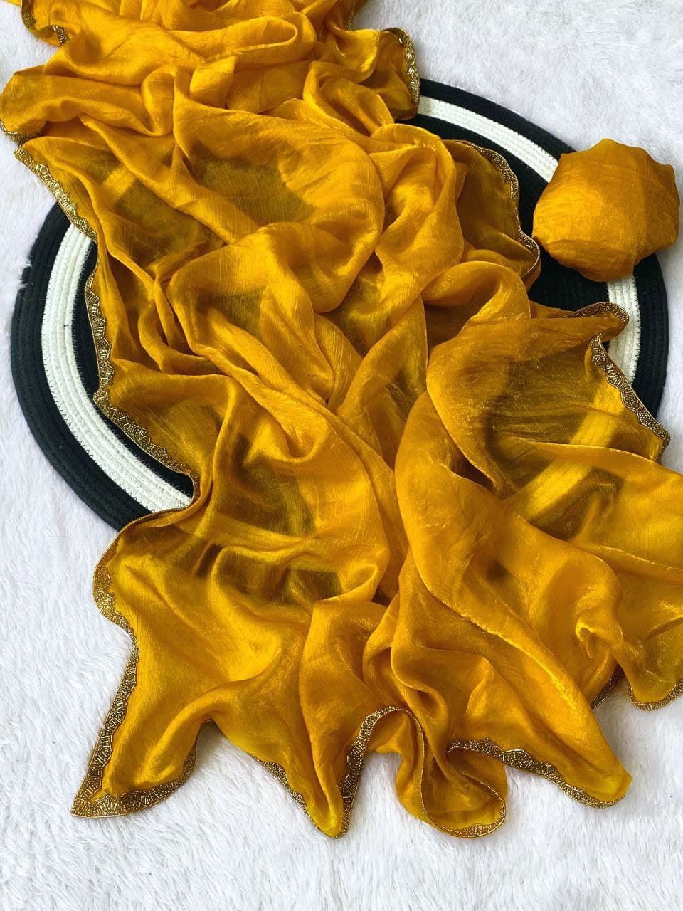 Fendy chiffon two tone sarees with heavy beads lace work