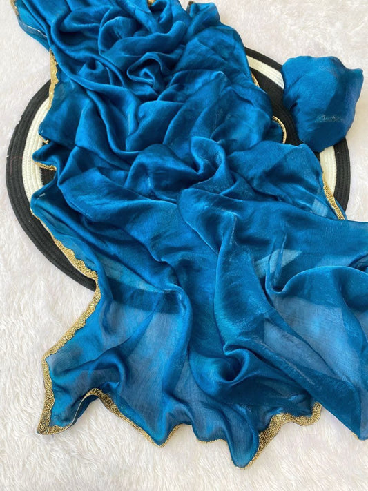 Fendy chiffon two tone sarees with heavy beads lace work