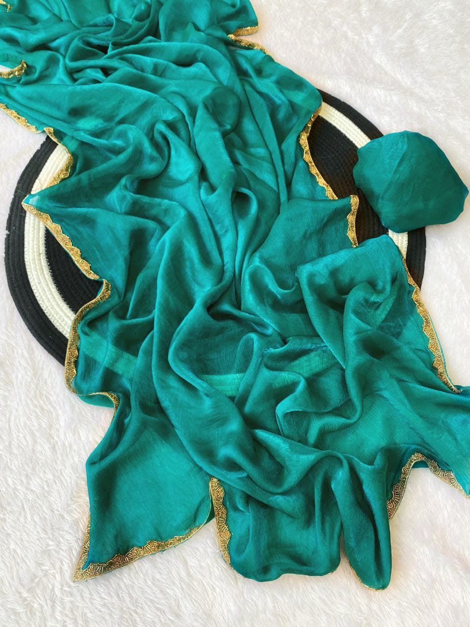 Fendy chiffon two tone sarees with heavy beads lace work