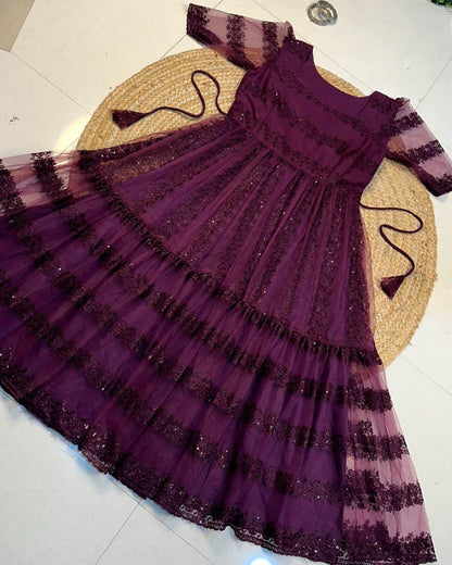 Sequence Net fabric frock with thread work