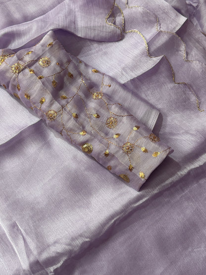 Trendy colour lavender space silk saree with sequin blouse