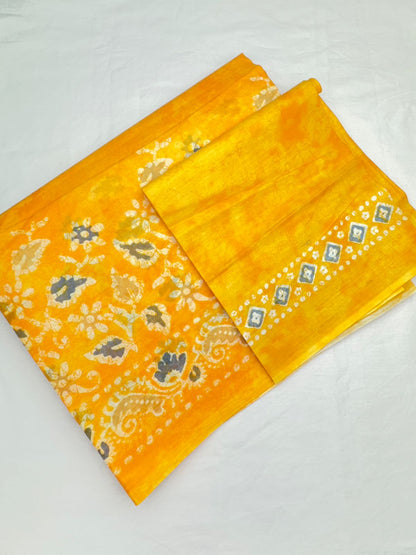 yellow color floral pattern cotton saree