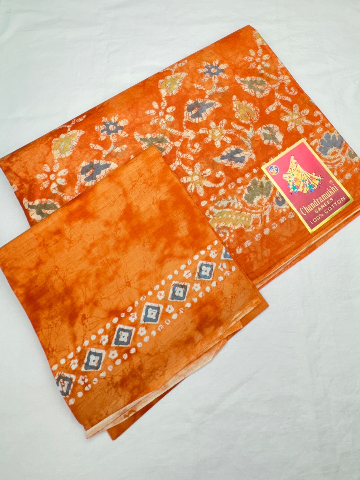 orange colour cotton saree