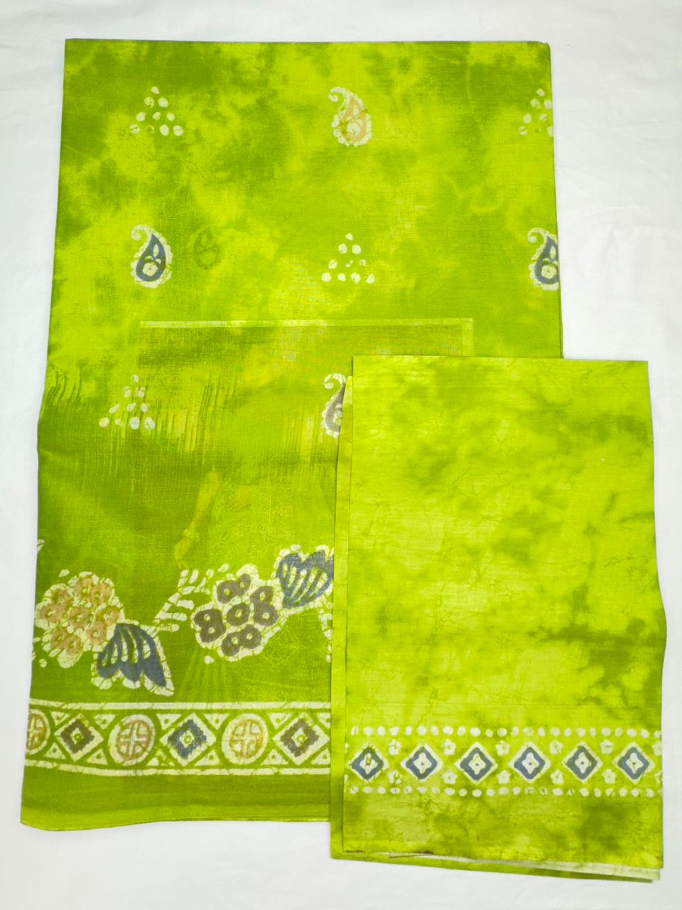 parrot green floral pattern cotton saree