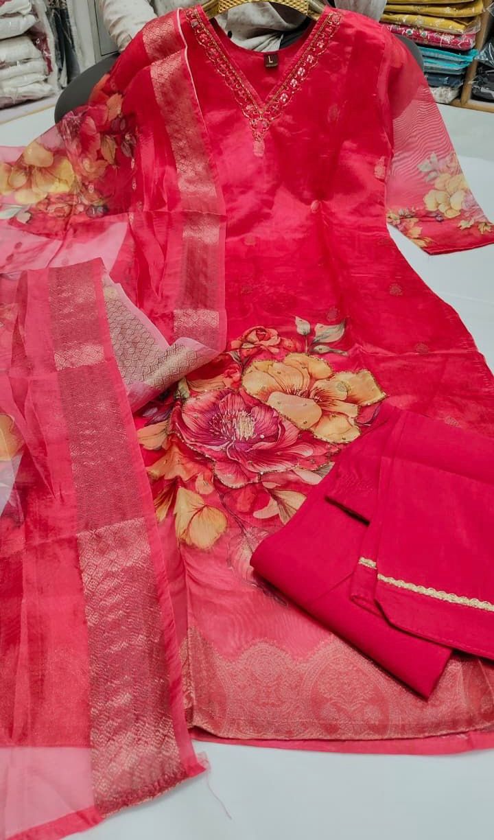 crimson bloom-festive  chanderi -3pcs set