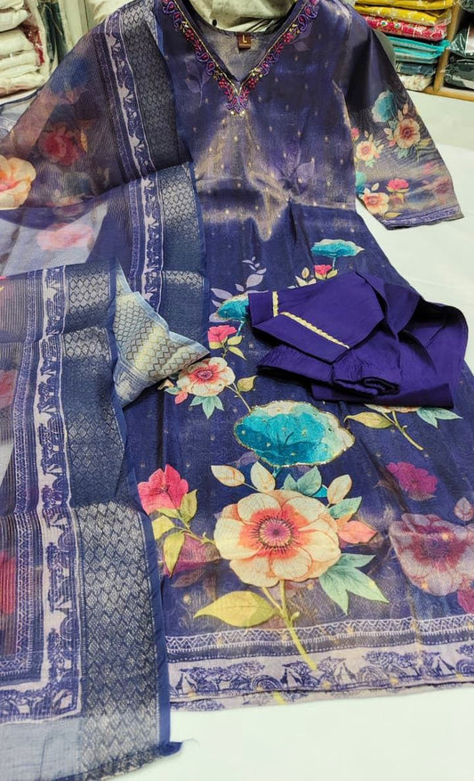 Royal Violet Bloom- Chanderi -3Pcs set