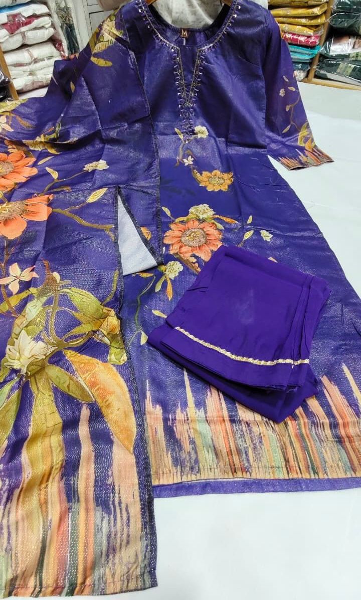 rich purple with blooming floral motifs-3pcs set