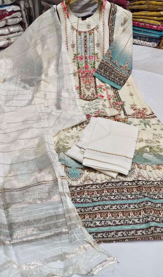 classic off-white with digital prints-3pcs set