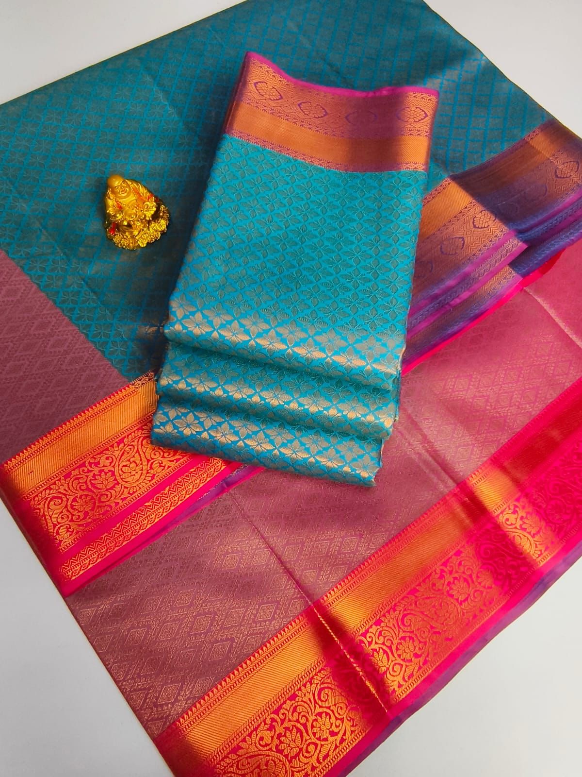 Magenta and blue kanjeevaram silk saree