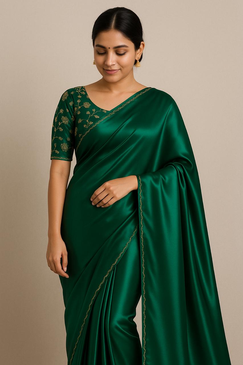 Trending space silk sarees with sequin blouse