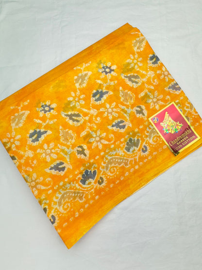 yellow color floral pattern cotton saree