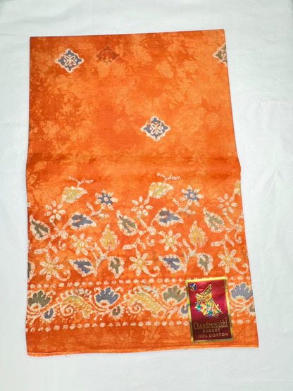 orange colour cotton saree