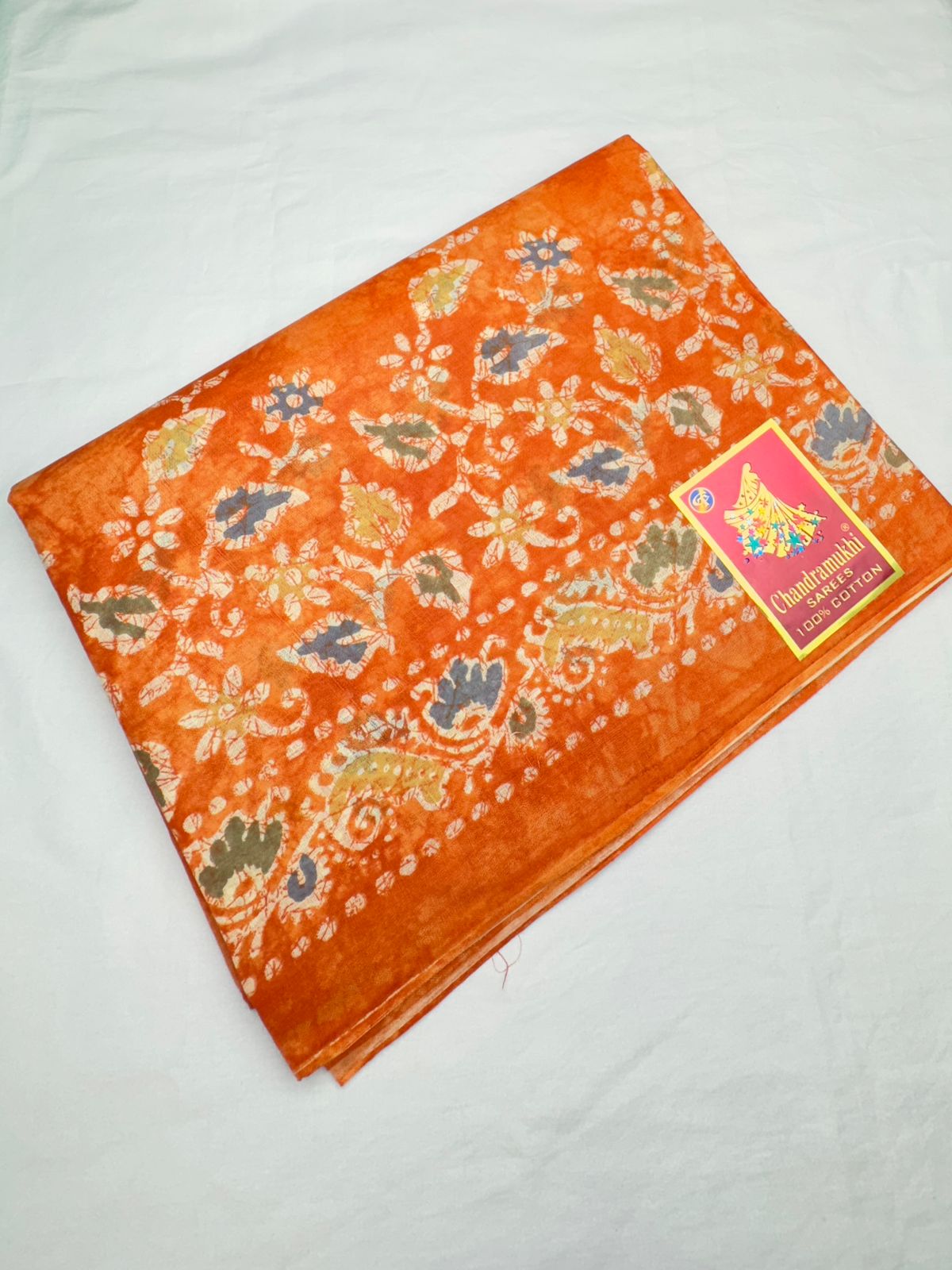 orange colour cotton saree
