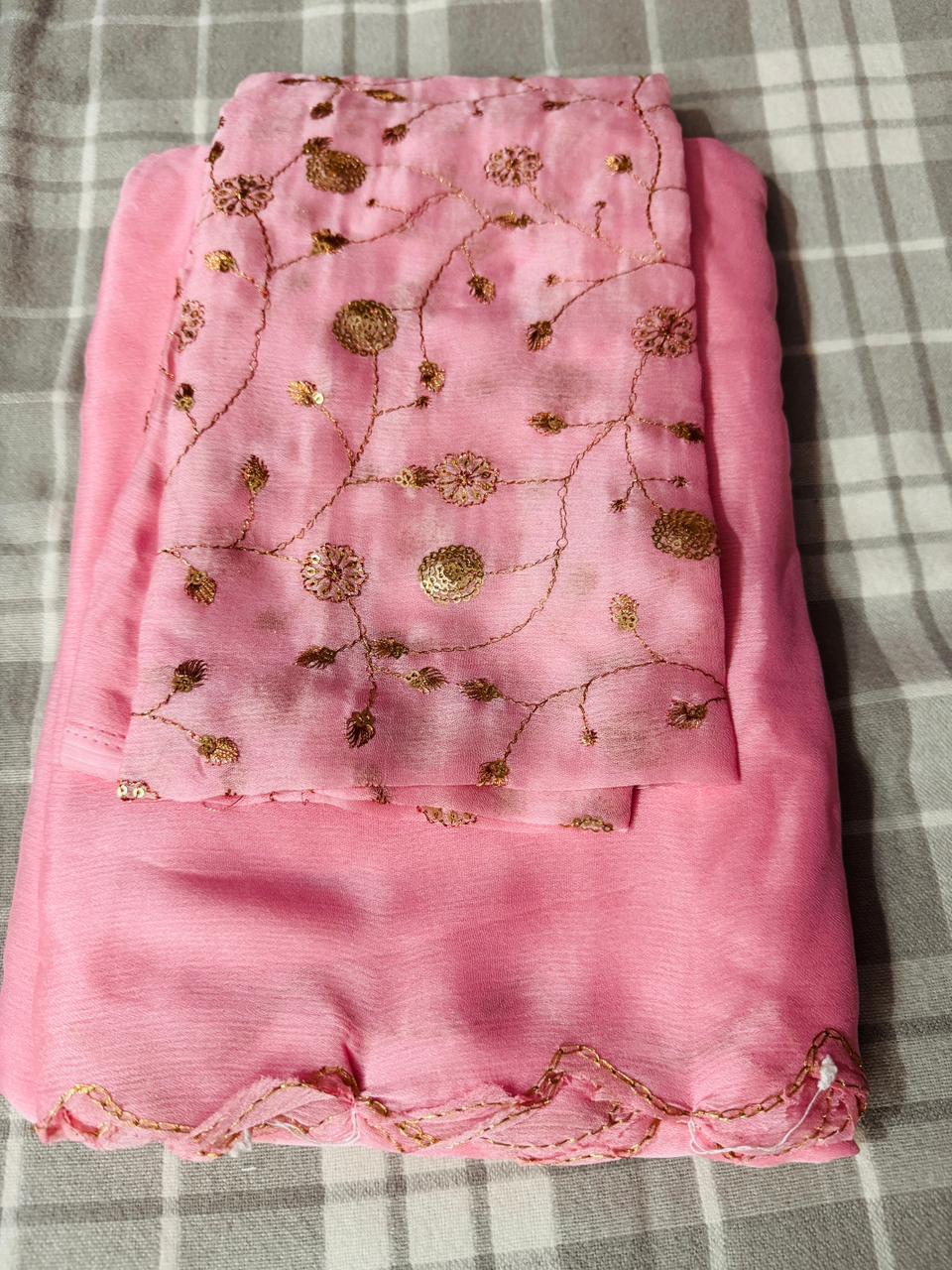 Trending space silk sarees with sequin blouse