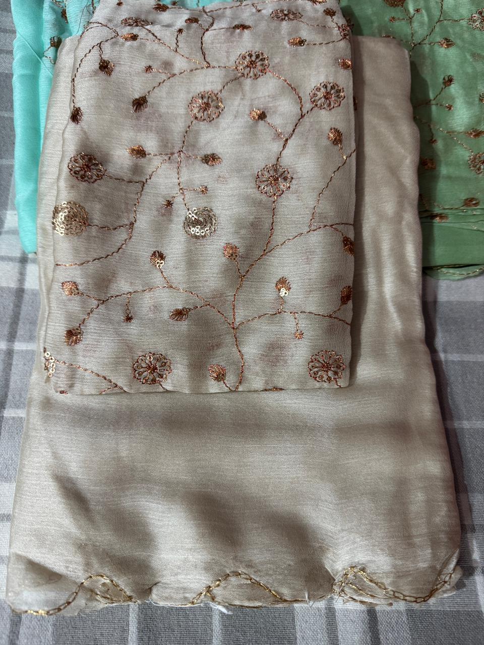 Trending space silk sarees with sequin blouse