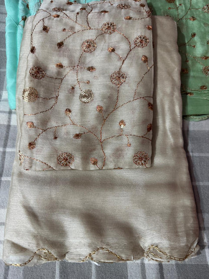 Trending space silk sarees with sequin blouse