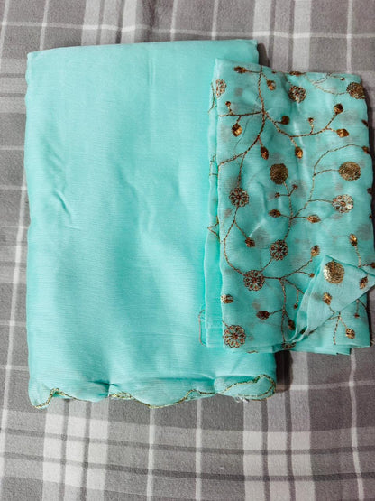 Trending space silk sarees with sequin blouse