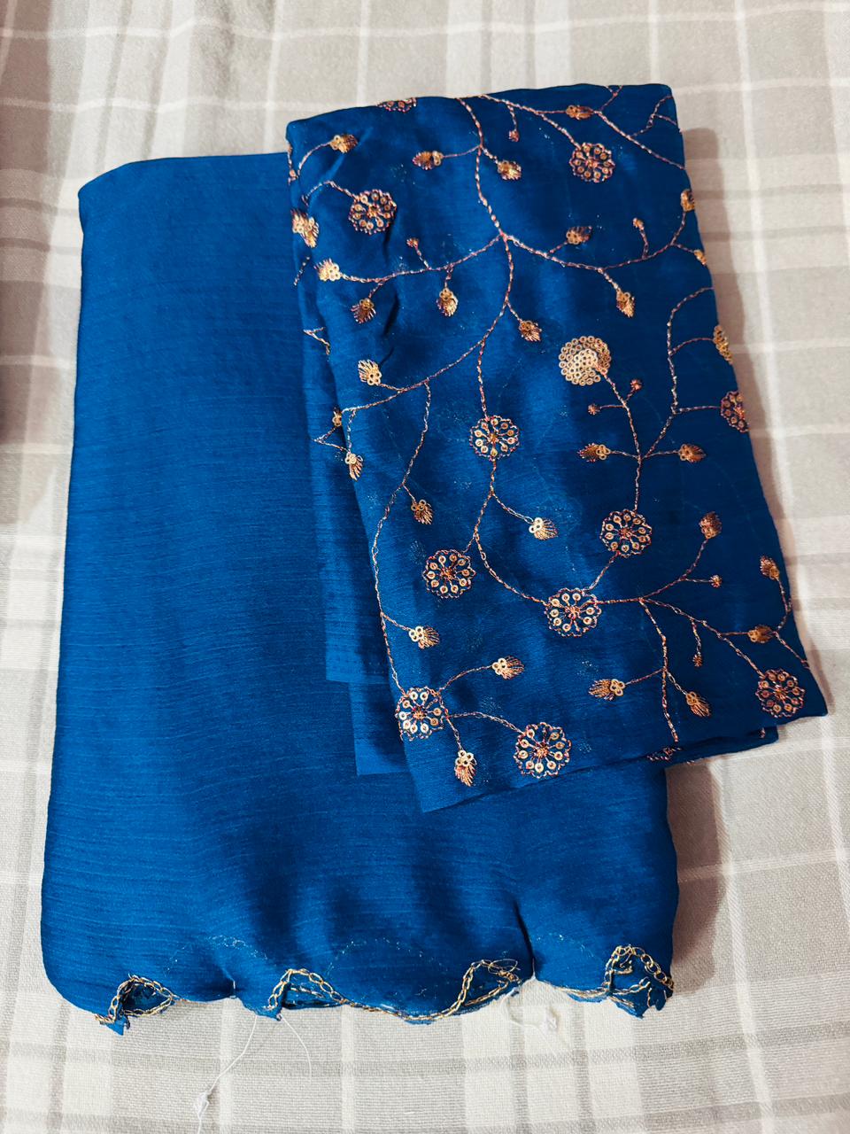 Trending space silk sarees with sequin blouse